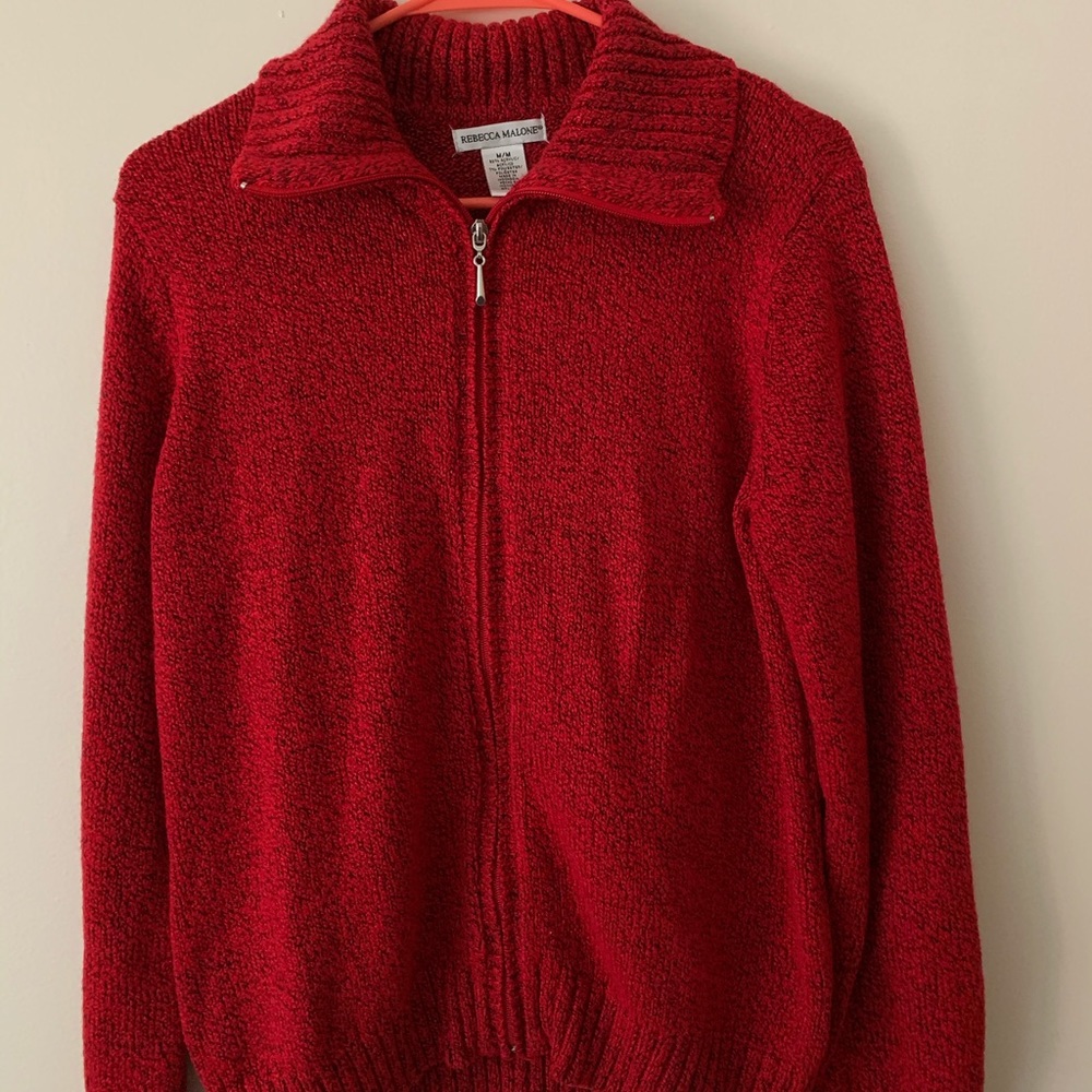 Rebecca Malone Red Sweater with Zipper (Size M)